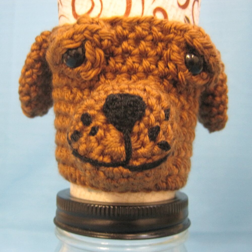 Brown Mix Puppy Dog Crochet  Handmade Cup Cozy Holder Gifts by Bren